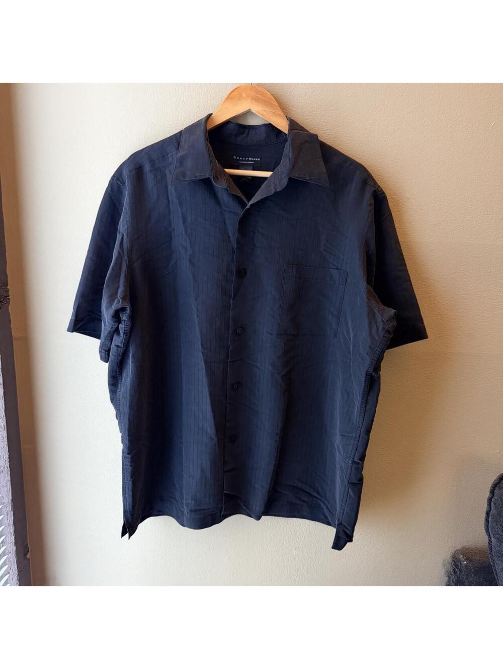 Vintage 90s Crazy Horse Claiborne Navy Textured Button Up Shirt XL